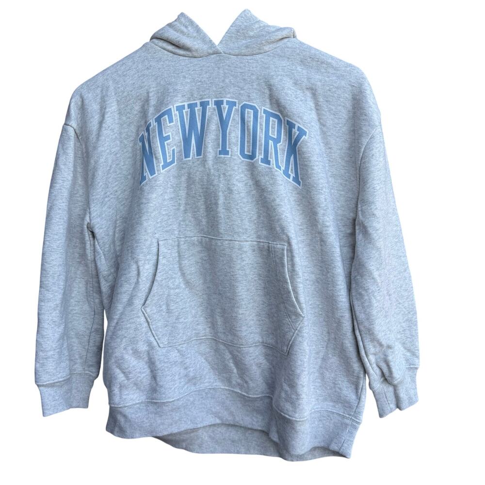 Gap Teen NEW YORK Arch Logo Pullover Hoodie Gray Size L 10